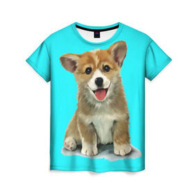 Женская футболка 3D с принтом Корги в Санкт-Петербурге, 100% полиэфир ( синтетическое хлопкоподобное полотно) | прямой крой, круглый вырез горловины, длина до линии бедер | corgy | dog | korgi | puppy | вельш корги | кардиган | коржик | пемброк | собака | щенок
