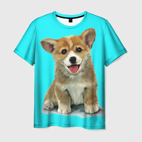 Мужская футболка 3D с принтом Корги в Санкт-Петербурге, 100% полиэфир | прямой крой, круглый вырез горловины, длина до линии бедер | corgy | dog | korgi | puppy | вельш корги | кардиган | коржик | пемброк | собака | щенок