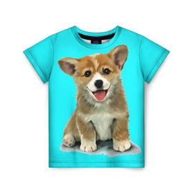 Детская футболка 3D с принтом Корги в Санкт-Петербурге, 100% гипоаллергенный полиэфир | прямой крой, круглый вырез горловины, длина до линии бедер, чуть спущенное плечо, ткань немного тянется | corgy | dog | korgi | puppy | вельш корги | кардиган | коржик | пемброк | собака | щенок