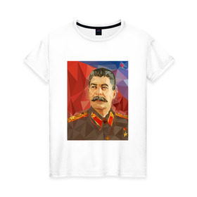 Женская футболка хлопок с принтом Сталин в Санкт-Петербурге, 100% хлопок | прямой крой, круглый вырез горловины, длина до линии бедер, слегка спущенное плечо | ссср | сталин