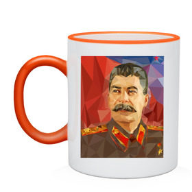 Кружка двухцветная с принтом Сталин в Санкт-Петербурге, керамика | объем — 330 мл, диаметр — 80 мм. Цветная ручка и кайма сверху, в некоторых цветах — вся внутренняя часть | ссср | сталин