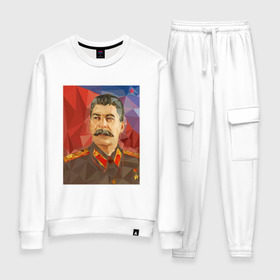 Женский костюм хлопок с принтом Сталин в Санкт-Петербурге, 100% хлопок | на свитшоте круглая горловина, мягкая резинка по низу. Брюки заужены к низу, на них два вида карманов: два 