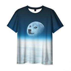 Мужская футболка 3D с принтом Doge в Санкт-Петербурге, 100% полиэфир | прямой крой, круглый вырез горловины, длина до линии бедер | meme | доге | космос | луна