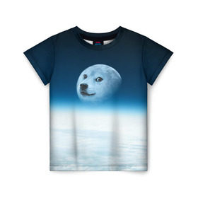 Детская футболка 3D с принтом Doge в Санкт-Петербурге, 100% гипоаллергенный полиэфир | прямой крой, круглый вырез горловины, длина до линии бедер, чуть спущенное плечо, ткань немного тянется | meme | доге | космос | луна