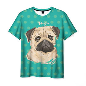 Мужская футболка 3D с принтом Мопсик в Санкт-Петербурге, 100% полиэфир | прямой крой, круглый вырез горловины, длина до линии бедер | dog | pug | арт | животное | кружочки | мопс | пес | собака | текстура