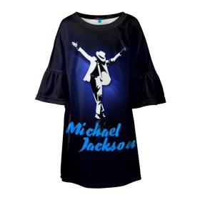 Детское платье 3D с принтом Майкл Джексон в Санкт-Петербурге, 100% полиэстер | прямой силуэт, чуть расширенный к низу. Круглая горловина, на рукавах — воланы | Тематика изображения на принте: michael jackson | король