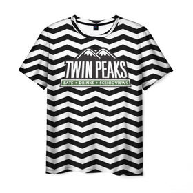 Мужская футболка 3D с принтом TWIN PEAKS в Санкт-Петербурге, 100% полиэфир | прямой крой, круглый вырез горловины, длина до линии бедер | полосы | сериал | твин пикс | текстура | фильмы