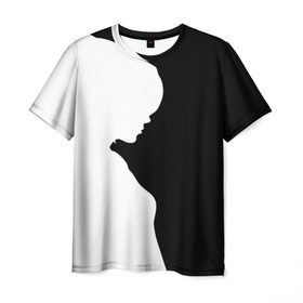 Мужская футболка 3D с принтом Силуэт девушки в Санкт-Петербурге, 100% полиэфир | прямой крой, круглый вырез горловины, длина до линии бедер | белое | женщина | чб | черное