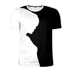 Мужская футболка 3D спортивная с принтом Силуэт девушки в Санкт-Петербурге, 100% полиэстер с улучшенными характеристиками | приталенный силуэт, круглая горловина, широкие плечи, сужается к линии бедра | белое | женщина | чб | черное
