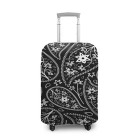 Чехол для чемодана 3D с принтом Black cucumber pattern в Санкт-Петербурге, 86% полиэфир, 14% спандекс | двустороннее нанесение принта, прорези для ручек и колес | cucumber | flower | gherkin | ornament | pattern | гжель | орнамент | текстура | турецкий огурец | узоры | цветок | цветочный | этнический узор