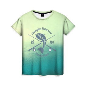 Женская футболка 3D с принтом Champion Fisherman в Санкт-Петербурге, 100% полиэфир ( синтетическое хлопкоподобное полотно) | прямой крой, круглый вырез горловины, длина до линии бедер | baitbest | bottom | driftwood | fisherman | fishing | fishwaterhook | pike | river | вода | дно | коряга | крючок | лучший рыбак | наживка | река | рыба | рыбалка | щука
