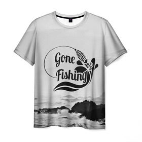 Мужская футболка 3D с принтом Gone fishing в Санкт-Петербурге, 100% полиэфир | прямой крой, круглый вырез горловины, длина до линии бедер | 