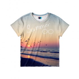 Детская футболка 3D с принтом Summer в Санкт-Петербурге, 100% гипоаллергенный полиэфир | прямой крой, круглый вырез горловины, длина до линии бедер, чуть спущенное плечо, ткань немного тянется | Тематика изображения на принте: summer | закат | лето | пляж