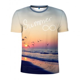 Мужская футболка 3D спортивная с принтом Summer в Санкт-Петербурге, 100% полиэстер с улучшенными характеристиками | приталенный силуэт, круглая горловина, широкие плечи, сужается к линии бедра | summer | закат | лето | пляж