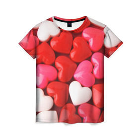 Женская футболка 3D с принтом Candy в Санкт-Петербурге, 100% полиэфир ( синтетическое хлопкоподобное полотно) | прямой крой, круглый вырез горловины, длина до линии бедер | heart | love | любовь | сердца