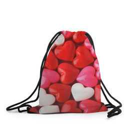 Рюкзак-мешок 3D с принтом Candy в Санкт-Петербурге, 100% полиэстер | плотность ткани — 200 г/м2, размер — 35 х 45 см; лямки — толстые шнурки, застежка на шнуровке, без карманов и подкладки | Тематика изображения на принте: heart | love | любовь | сердца