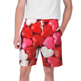 Мужские шорты 3D с принтом Candy в Санкт-Петербурге,  полиэстер 100% | прямой крой, два кармана без застежек по бокам. Мягкая трикотажная резинка на поясе, внутри которой широкие завязки. Длина чуть выше колен | heart | love | любовь | сердца