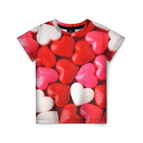 Детская футболка 3D с принтом Candy в Санкт-Петербурге, 100% гипоаллергенный полиэфир | прямой крой, круглый вырез горловины, длина до линии бедер, чуть спущенное плечо, ткань немного тянется | heart | love | любовь | сердца