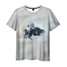 Мужская футболка 3D с принтом Орлиная атака в Санкт-Петербурге, 100% полиэфир | прямой крой, круглый вырез горловины, длина до линии бедер | клюв | коршун | крылья | небо | облака | опасность | орел | охота | полет. перья | птица | хищник