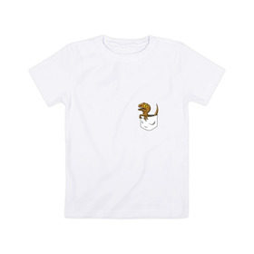 Детская футболка хлопок с принтом Дракончик в кармашке в Санкт-Петербурге, 100% хлопок | круглый вырез горловины, полуприлегающий силуэт, длина до линии бедер | дино | динозавр | карман | ящерица | ящерка