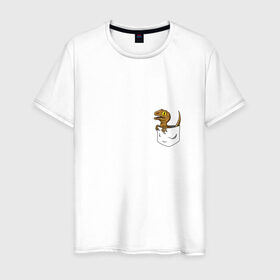 Мужская футболка хлопок с принтом Дракончик в кармашке в Санкт-Петербурге, 100% хлопок | прямой крой, круглый вырез горловины, длина до линии бедер, слегка спущенное плечо. | дино | динозавр | карман | ящерица | ящерка