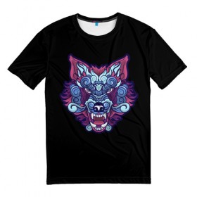 Мужская футболка 3D с принтом Дуx волка в Санкт-Петербурге, 100% полиэфир | прямой крой, круглый вырез горловины, длина до линии бедер | арт | белый | волк | зверь | мульт рисунок | новинки | прикольный | хищник | черный | яркие