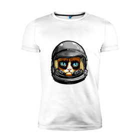 Мужская футболка премиум с принтом Кот космонавт в Санкт-Петербурге, 92% хлопок, 8% лайкра | приталенный силуэт, круглый вырез ворота, длина до линии бедра, короткий рукав | 