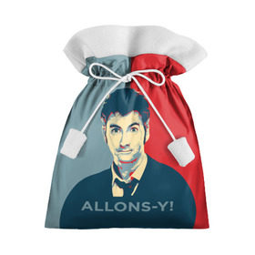 Подарочный 3D мешок с принтом ALLONS-Y! в Санкт-Петербурге, 100% полиэстер | Размер: 29*39 см | арт | десятый доктор | доктор кто | надпись | сериал | тардис | фильмы