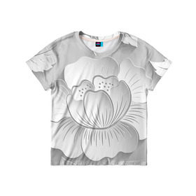 Детская футболка 3D с принтом Grey flowers в Санкт-Петербурге, 100% гипоаллергенный полиэфир | прямой крой, круглый вырез горловины, длина до линии бедер, чуть спущенное плечо, ткань немного тянется | Тематика изображения на принте: 