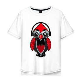 Мужская футболка хлопок Oversize с принтом Сова в наушниках в Санкт-Петербурге, 100% хлопок | свободный крой, круглый ворот, “спинка” длиннее передней части | dj | бит | диджей | музыка | наушники | сова | совушка