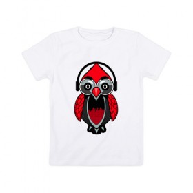 Детская футболка хлопок с принтом Сова в наушниках в Санкт-Петербурге, 100% хлопок | круглый вырез горловины, полуприлегающий силуэт, длина до линии бедер | dj | бит | диджей | музыка | наушники | сова | совушка