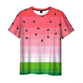 Мужская футболка 3D с принтом Арбузик в Санкт-Петербурге, 100% полиэфир | прямой крой, круглый вырез горловины, длина до линии бедер | Тематика изображения на принте: pattern | trend | арбуз | зеленый | косточки | красный | мода | патерн | паттерн | розовый | текстура | тренд | фрукт | ягода