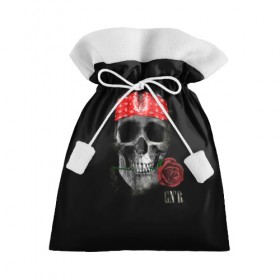 Подарочный 3D мешок с принтом Череп с розой в Санкт-Петербурге, 100% полиэстер | Размер: 29*39 см | Тематика изображения на принте: пираты | повязка | роза | романтика | скелет | череп