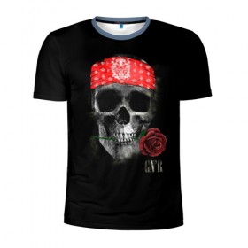 Мужская футболка 3D спортивная с принтом Череп с розой в Санкт-Петербурге, 100% полиэстер с улучшенными характеристиками | приталенный силуэт, круглая горловина, широкие плечи, сужается к линии бедра | пираты | повязка | роза | романтика | скелет | череп