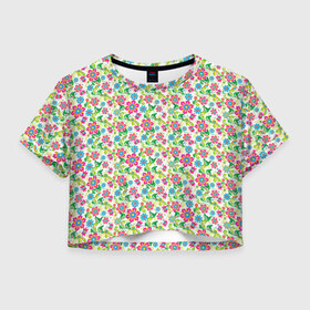 Женская футболка 3D укороченная с принтом Летняя прелесть в Санкт-Петербурге, 100% полиэстер | круглая горловина, длина футболки до линии талии, рукава с отворотами | 
