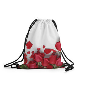 Рюкзак-мешок 3D с принтом Розы в Санкт-Петербурге, 100% полиэстер | плотность ткани — 200 г/м2, размер — 35 х 45 см; лямки — толстые шнурки, застежка на шнуровке, без карманов и подкладки | flowers | gift | hearts | love | red | romantic | roses | valentines day | красные розы | сердечки