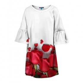Детское платье 3D с принтом Розы в Санкт-Петербурге, 100% полиэстер | прямой силуэт, чуть расширенный к низу. Круглая горловина, на рукавах — воланы | flowers | gift | hearts | love | red | romantic | roses | valentines day | красные розы | сердечки