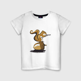 Детская футболка хлопок с принтом Белка в Санкт-Петербурге, 100% хлопок | круглый вырез горловины, полуприлегающий силуэт, длина до линии бедер | белка | белочка | жёлудь | животные | лес | орех | оружие | солдат