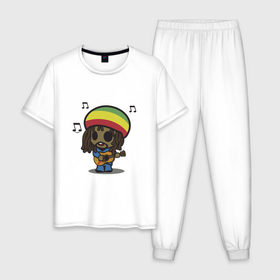Мужская пижама хлопок с принтом Reggae в Санкт-Петербурге, 100% хлопок | брюки и футболка прямого кроя, без карманов, на брюках мягкая резинка на поясе и по низу штанин
 | bob marley | боб марли