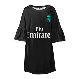 Детское платье 3D с принтом Cristiano Ronaldo away 2018 в Санкт-Петербурге, 100% полиэстер | прямой силуэт, чуть расширенный к низу. Круглая горловина, на рукавах — воланы | Тематика изображения на принте: champions | cristiano | league | madrid | real | ronaldo | spain | испания | криштиану | лига | мадрид | реал | роналду | чемпионов