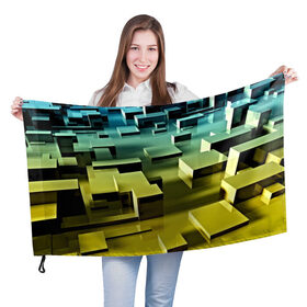 Флаг 3D с принтом Плавающие кубы в Санкт-Петербурге, 100% полиэстер | плотность ткани — 95 г/м2, размер — 67 х 109 см. Принт наносится с одной стороны | abstract | abstraction | block | tessera | абстракция | кубики | текстура