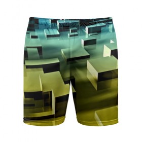 Мужские шорты 3D спортивные с принтом Плавающие кубы в Санкт-Петербурге,  |  | Тематика изображения на принте: abstract | abstraction | block | tessera | абстракция | кубики | текстура