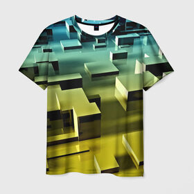 Мужская футболка 3D с принтом Плавающие кубы в Санкт-Петербурге, 100% полиэфир | прямой крой, круглый вырез горловины, длина до линии бедер | Тематика изображения на принте: abstract | abstraction | block | tessera | абстракция | кубики | текстура