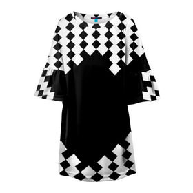 Детское платье 3D с принтом Шахматная клетка в Санкт-Петербурге, 100% полиэстер | прямой силуэт, чуть расширенный к низу. Круглая горловина, на рукавах — воланы | abstract | abstraction | block | tessera | абстракция | клетка | кубики | текстура