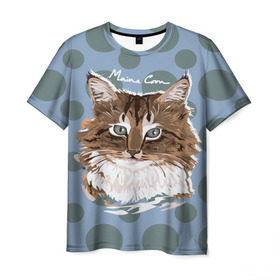 Мужская футболка 3D с принтом Мейн-Кун в Санкт-Петербурге, 100% полиэфир | прямой крой, круглый вырез горловины, длина до линии бедер | cat | kitten | kitty | maine coon | pet | арт | животные | коты | кошки | кружочки | мейн кун | текстура