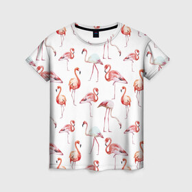 Женская футболка 3D с принтом Фламинго в Санкт-Петербурге, 100% полиэфир ( синтетическое хлопкоподобное полотно) | прямой крой, круглый вырез горловины, длина до линии бедер | vppdgryphon | арт | краска | прикольные | птицы | фламинго | цветные