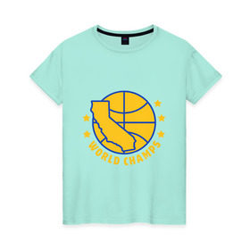 Женская футболка хлопок с принтом Golden State - World Champs в Санкт-Петербурге, 100% хлопок | прямой крой, круглый вырез горловины, длина до линии бедер, слегка спущенное плечо | баскетбол | нба