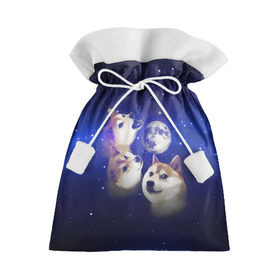 Подарочный 3D мешок с принтом Космопес Хатико в Санкт-Петербурге, 100% полиэстер | Размер: 29*39 см | Тематика изображения на принте: акита ину | взгляд | голова | звезды | космос | лай | луна | мем | пасть | пес | собака | хатико