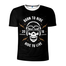 Мужская футболка 3D спортивная с принтом Born to ride в Санкт-Петербурге, 100% полиэстер с улучшенными характеристиками | приталенный силуэт, круглая горловина, широкие плечи, сужается к линии бедра | bike | black background | born to ride | helmet | lightning | logo | motorcycle | ride | road | skull | speed | stars | travel | байк | велоси | дорога | езда | звезды | логотип | молния | мотоцикл | очки | путешествия | рожден для езды | скорос