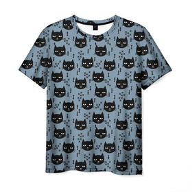 Мужская футболка 3D с принтом Хипстер коты 2 в Санкт-Петербурге, 100% полиэфир | прямой крой, круглый вырез горловины, длина до линии бедер | cat | cat heads | felix | hipster | kitty | голова животного | голова кота | кот | котенок | котик | коты | кошка | милые котятки | с котами | треугольники | усатый полосатый | хипстер | черный кот